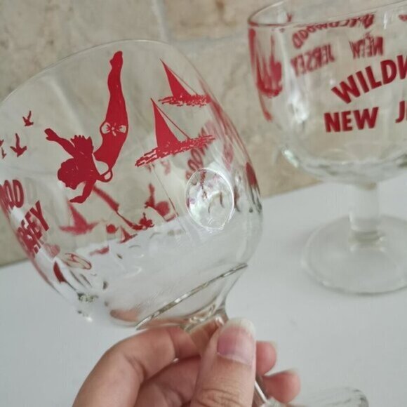 Pair of Wildwood New Jersey Drinking Glasses Vintage, Thumbprint Glass Souvenir - Picture 2 of 7